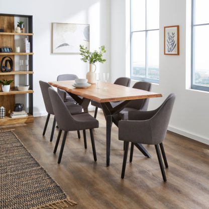 An Image of Oadby Rectangular Dining Table with Eddie Orange Umber Boucle Dining & Carver Chairs