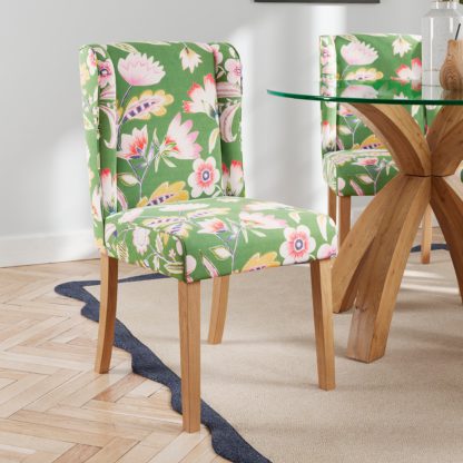 An Image of Oswald Dining Chair, Floral Green Green