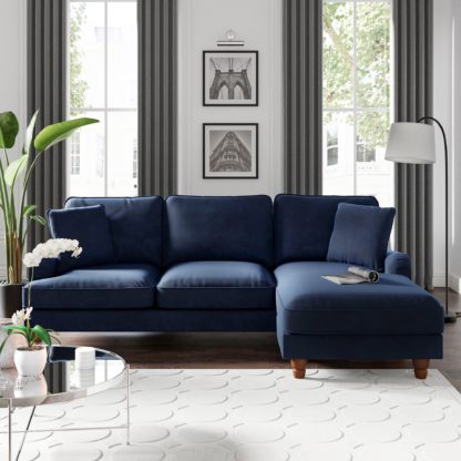 An Image of Beatrice Matte Velvet Right Hand Corner Chaise Navy Blue