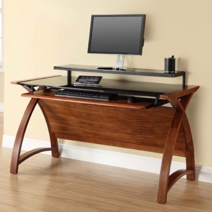 An Image of Helsinki Wide Desk with Monitor Shelf Walnut