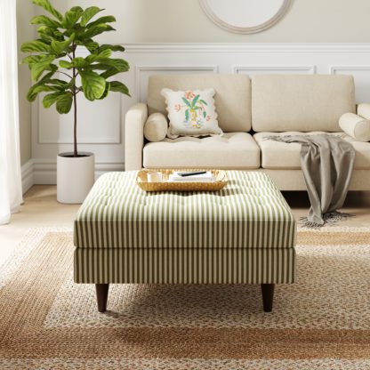 An Image of Zoe Square Storage Footstool, Pinstripe Natural (Grey)