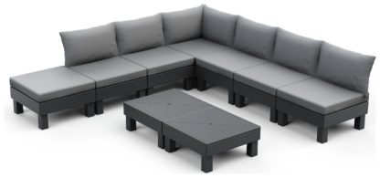 An Image of Keter Elements 7 Seater Plastic Garden Sofa Set - Grey