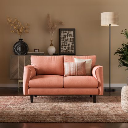 An Image of Darla Curved Faux Linen KD Sofa 2 Seater Honey