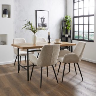 An Image of Bryant Rectangular Dining Table with Axel Mushroom Boucle Dining Chairs