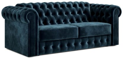 An Image of Jay-Be Chesterfield Velvet 3 Seater Sofa Bed - Dark Green