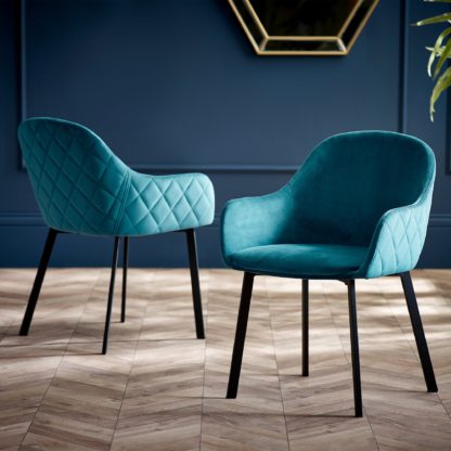 An Image of Lima Set Of 2 Dining Chairs, Velvet Green