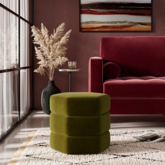 An Image of Ingrid Hexagon Storage Footstool, Velvet Olive