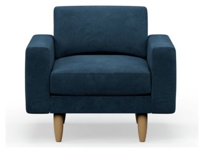 An Image of Hutch Velvet Block Arm Armchair - Ink Blue