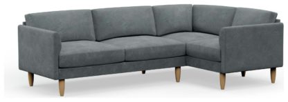 An Image of Hutch Slim Velvet Curve Arm 5 Seater Corner Sofa - Ink Blue