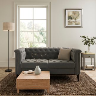 An Image of Nellie Velvet Buttoned 2 Seater Sofa Steeple Grey