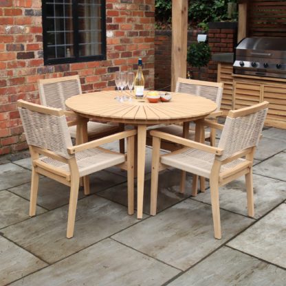 An Image of Roma 4 Seater Dining Set with 4 Stacking Rope Chairs Natural