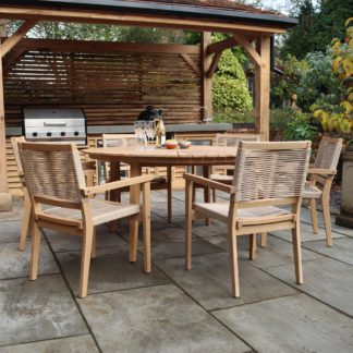 An Image of Roma 6 Seater Dining Set with 6 Stacking Rope Chairs Natural