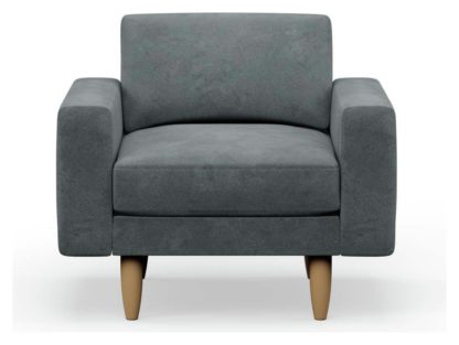 An Image of Hutch Velvet Block Arm Armchair - Ink Blue