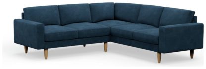 An Image of Hutch Plus Velvet Block Arm 5 Seater Corner Sofa - Ink Blue