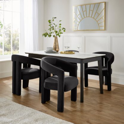 An Image of Tervola Rectangular Dining Table with Lucilla Black Velvet Dining Chairs