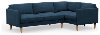 An Image of Hutch Slim Velvet Curve Arm 5 Seater Corner Sofa - Ink Blue