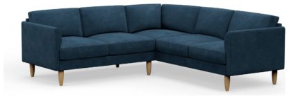 An Image of Hutch Plus Velvet Curve Arm 5 Seater Corner Sofa - Ink Blue