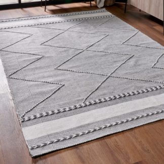 An Image of Plaited Stripe Rectangular Rug Grey