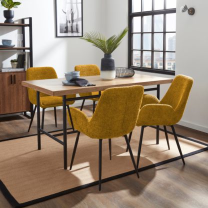 An Image of Bryant Rectangular Dining Table with Axel Mushroom Boucle Dining Chairs