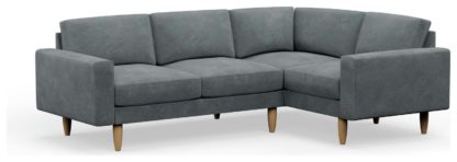 An Image of Hutch Velvet Block Arm 4 Seater Corner Sofa - Slate Grey