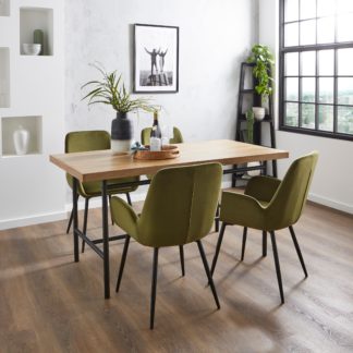 An Image of Bryant Rectangular Dining Table with Axel Olive Velvet Dining Chairs