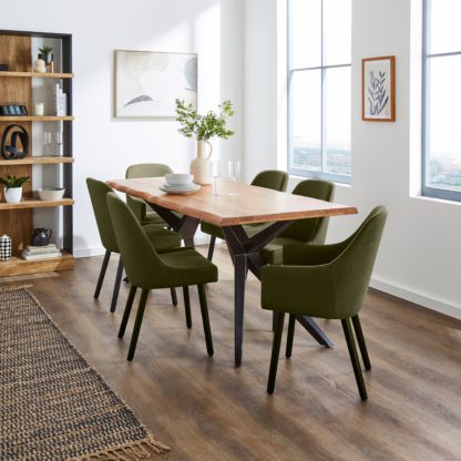 An Image of Oadby Rectangular Dining Table with Eddie Orange Umber Boucle Dining & Carver Chairs