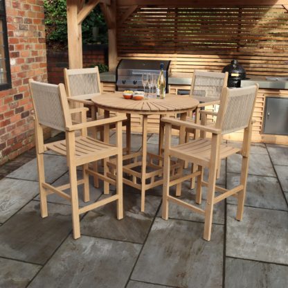 An Image of Roma 4 Seater Bar Set with Rope Bar Stools Natural