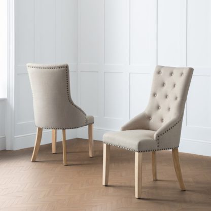 An Image of Loire Set Of 2 Button Back Dining Chairs, Linen Natural