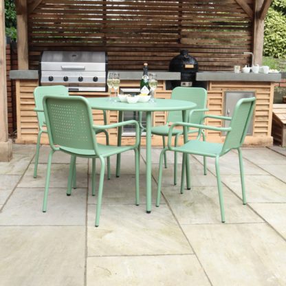 An Image of Porto 4 Seater Round Dining Set with Stacking Chairs Champagne