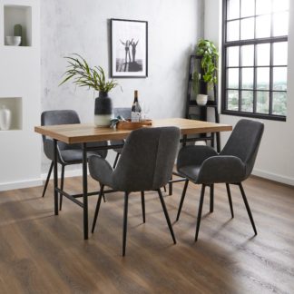 An Image of Fulton Rectangular Extendable Dining Table with Axel Grey Faux Leather Dining Chairs