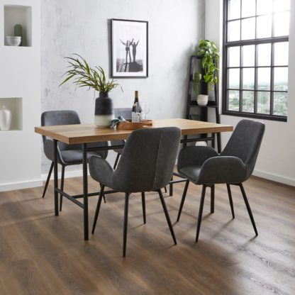 An Image of Fulton Rectangular Extendable Dining Table with Axel Grey Faux Leather Dining Chairs