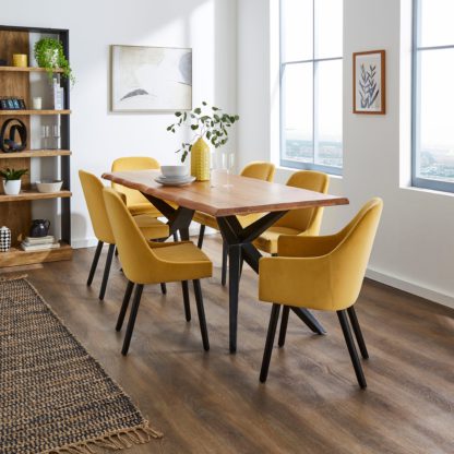 An Image of Oadby Rectangular Dining Table with Eddie Orange Umber Boucle Dining & Carver Chairs