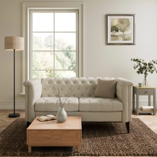 An Image of Nellie Faux Linen Buttoned 2 Seater Sofa Natural