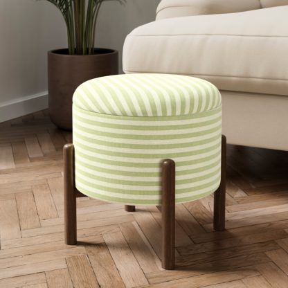 An Image of Marley Storage Footstool, Woven Linen Stripe Green