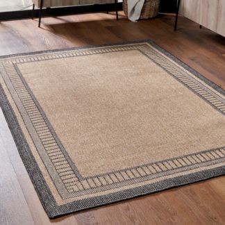 An Image of Natural and Black Border Rectangular Rug Natural