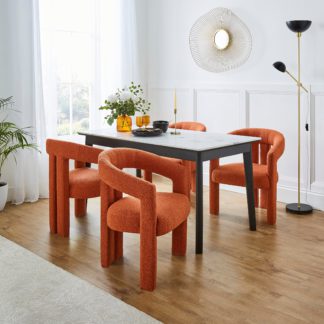 An Image of Tervola Rectangular Dining Table with Lucilla Orange Umber Boucle Dining Chairs