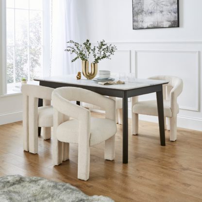 An Image of Tervola Rectangular Dining Table with Lucilla Orange Umber Boucle Dining Chairs