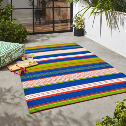 An Image of Elements Stripe Indoor Outdoor Plastic Rug MultiColoured