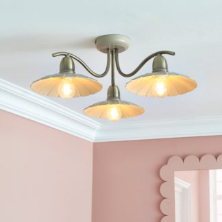 An Image of Maya Scallop 3 Light Semi Flush Ceiling Light Off-White