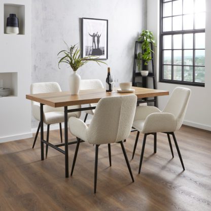 An Image of Bryant Rectangular Dining Table with Axel Mushroom Boucle Dining Chairs