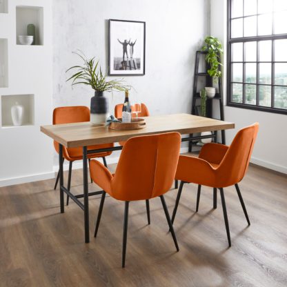 An Image of Bryant Rectangular Dining Table with Axel Olive Velvet Dining Chairs