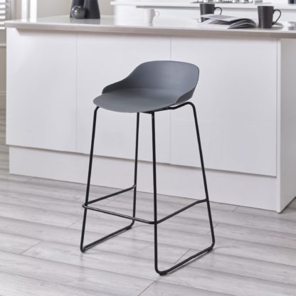 An Image of Rocco Set Of 2 Bar Stools, Metal Light Grey