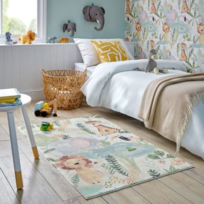 An Image of Jungle Friends Washable Faux Fur Rug MultiColoured