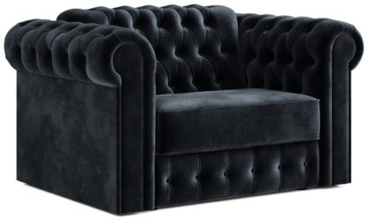 An Image of Jay-Be Chesterfield Velvet Cuddle Sofa Bed - Ink Blue