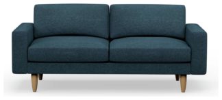 An Image of Hutch Fabric Block Arm 3 Seater Sofa - Aegean Blue