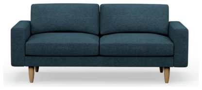 An Image of Hutch Fabric Block Arm 3 Seater Sofa - Aegean Blue