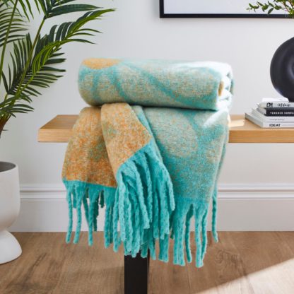 An Image of Retro Flower Mohair Throw 130cm x 180cm Blue