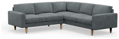 An Image of Hutch Plus Velvet Block Arm 5 Seater Corner Sofa - Ink Blue