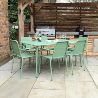 An Image of Porto 6 Seater Round Dining Set with Stacking Chairs Olive