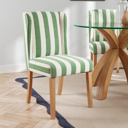 An Image of Oswald Dining Chair, Striped Print Olive